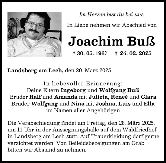 Traueranzeige von Joachim Buß von Landsberger Tagblatt