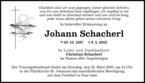 Traueranzeige von Johann Schacherl von Friedberger Allgemeine