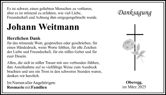 Traueranzeige von Johann Weitmann von Mittelschwäbische Nachrichten