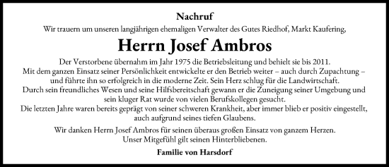 Traueranzeige von Josef Ambros von Landsberger Tagblatt