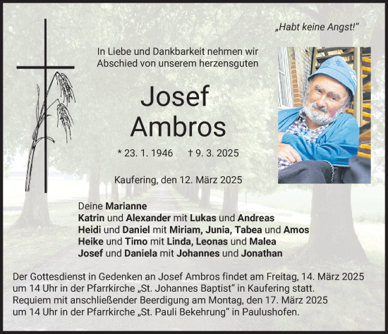 Traueranzeige von Josef Ambros von Landsberger Tagblatt