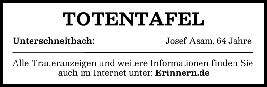 Traueranzeige von Totentafel 14.03.2025  von Aichacher Nachrichten