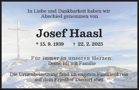 Traueranzeige von Josef Haasl von Augsburger Allgemeine