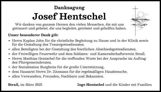 Traueranzeige von Josef Hentschel von Neuburger Rundschau