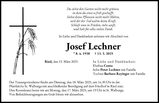 Traueranzeige von Josef Lechner von Friedberger Allgemeine