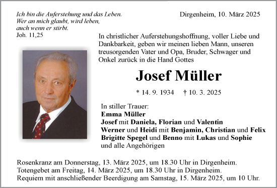 Traueranzeige von Josef Müller von Rieser Nachrichten