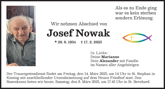 Traueranzeige von Josef Nowak von Friedberger Allgemeine