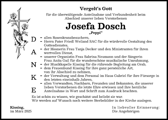 Traueranzeige von Josefa Dosch von Friedberger Allgemeine