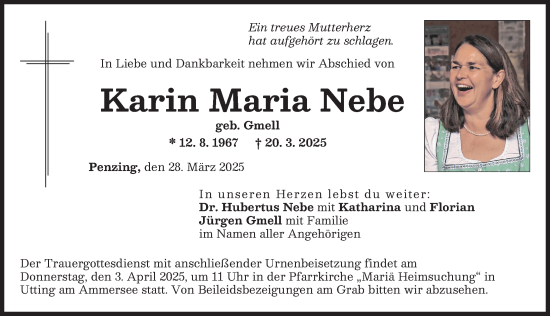 Traueranzeige von Karin Maria Nebe von Landsberger Tagblatt