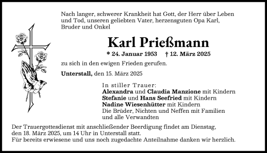 Traueranzeige von Karl Prießmann von Neuburger Rundschau