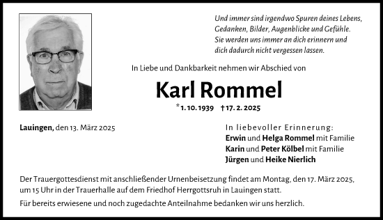 Traueranzeige von Karl Rommel von Donau Zeitung