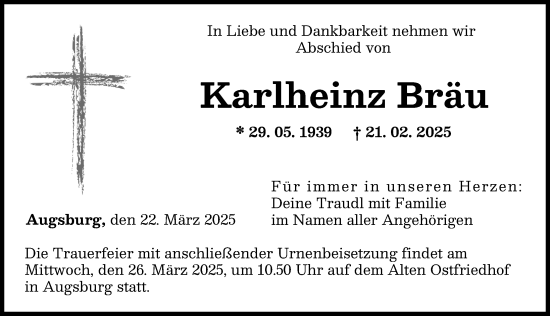 Traueranzeige von Karlheinz Bräu von Augsburger Allgemeine