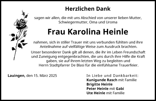 Traueranzeige von Karolina Heinle von Donau Zeitung