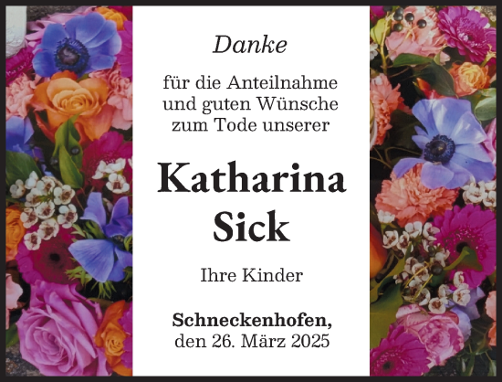 Traueranzeige von Katharina Sick von Günzburger Zeitung