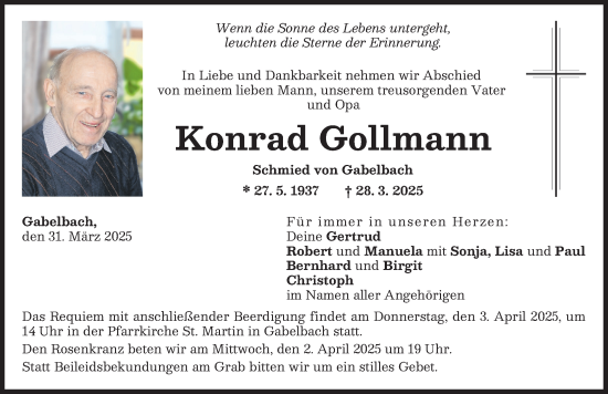 Traueranzeige von Konrad Gollmann von Augsburg-Land