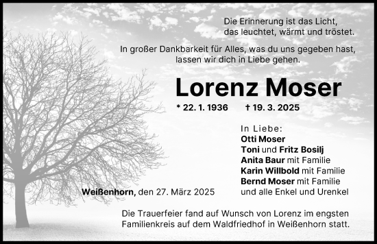Traueranzeige von Lorenz Moser von Neu-Ulmer Zeitung