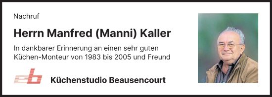 Traueranzeige von Manfred  Kaller von Ammersee Kurier