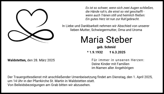 Traueranzeige von Maria Steber von Günzburger Zeitung