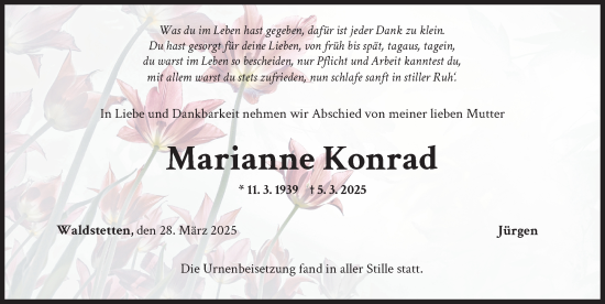 Traueranzeige von Marianne Konrad von Günzburger Zeitung