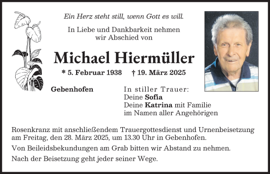 Traueranzeige von Michael Hiermüller von Aichacher Nachrichten