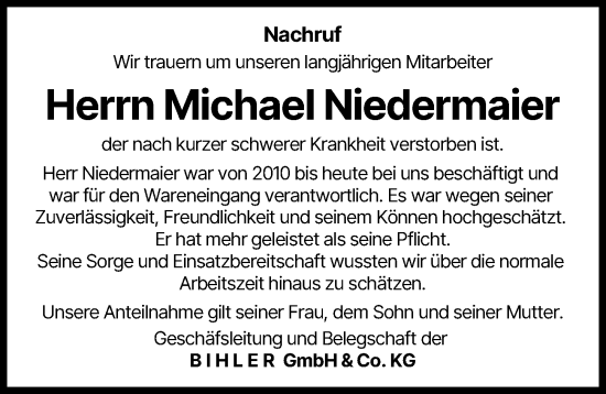 Traueranzeige von Michael Niedermaier von Illertisser Zeitung