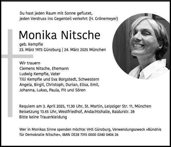 Traueranzeige von Monika Nitsche von Günzburger Zeitung