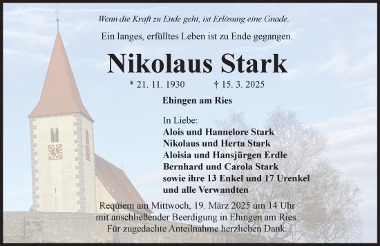 Traueranzeige von Nikolaus Stark von Rieser Nachrichten
