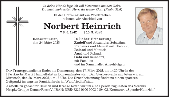 Traueranzeige von Norbert Heinrich von Donauwörther Zeitung