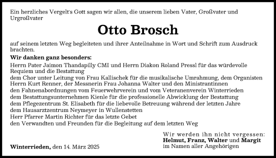 Traueranzeige von Otto Brosch von Illertisser Zeitung