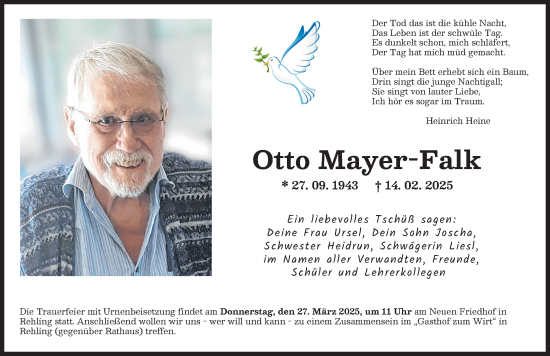 Traueranzeige von Otto Mayer-Falk von Augsburger Allgemeine