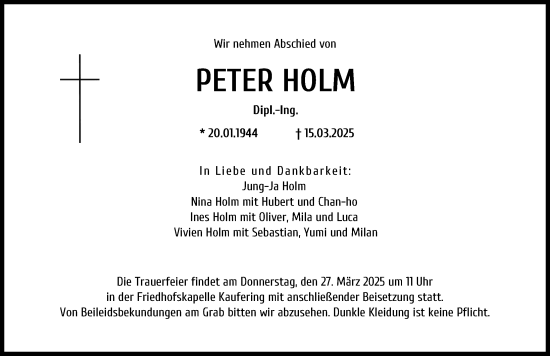 Traueranzeige von Peter Holm von Landsberger Tagblatt
