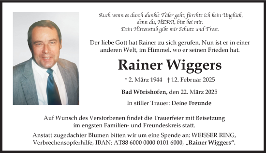 Traueranzeige von Rainer Wiggers von Mindelheimer Zeitung