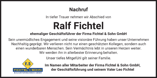 Traueranzeige von Ralf Fichtel von Landsberger Tagblatt