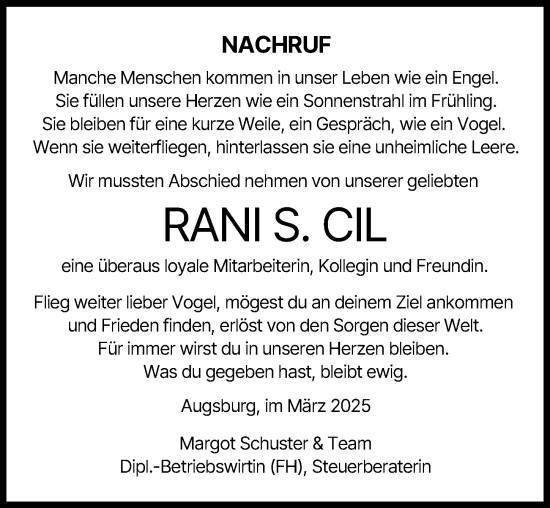 Traueranzeige von Rani S. Cil von Augsburger Allgemeine