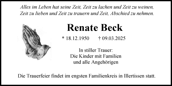Traueranzeige von Renate Beck von Illertisser Zeitung