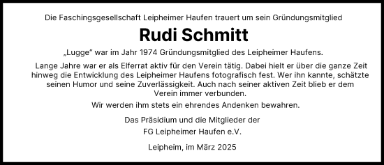 Traueranzeige von Rudi Schmitt von Günzburger Zeitung