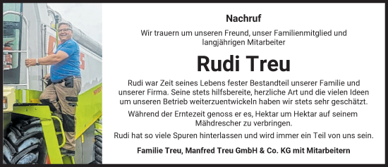 Traueranzeige von Rudi Treu von Neu-Ulmer Zeitung