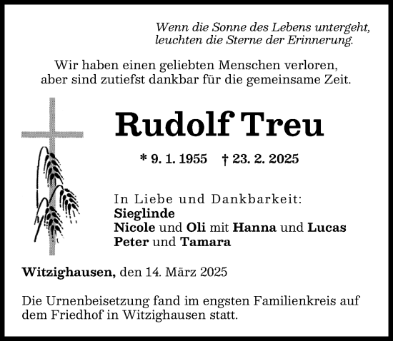 Traueranzeige von Rudolf Treu von Neu-Ulmer Zeitung