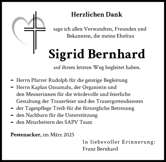 Traueranzeige von Sigrid Bernhard von Landsberger Tagblatt