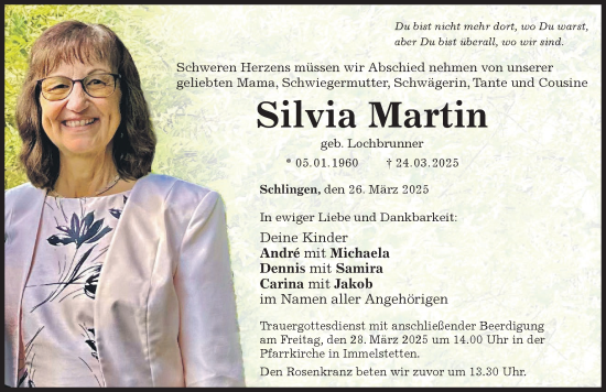 Traueranzeige von Silvia Martin von Mindelheimer Zeitung