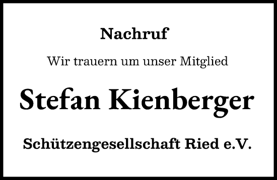Traueranzeige von Stefan Kienberger von Friedberger Allgemeine
