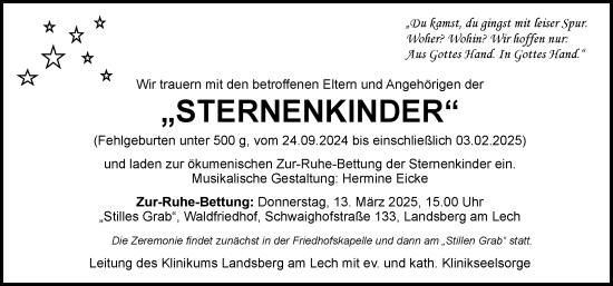 Traueranzeige von Sternenkinder  von Landsberger Tagblatt