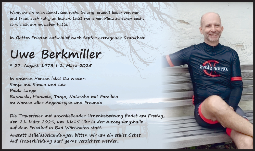  Traueranzeige für Uwe Berkmiller vom 18.03.2025 aus Mindelheimer Zeitung