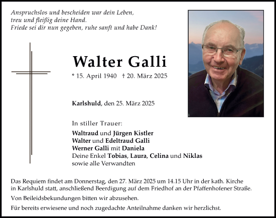 Traueranzeige von Walter Galli von Neuburger Rundschau