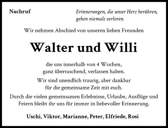 Traueranzeige von Walter und Willi  von Illertisser Zeitung