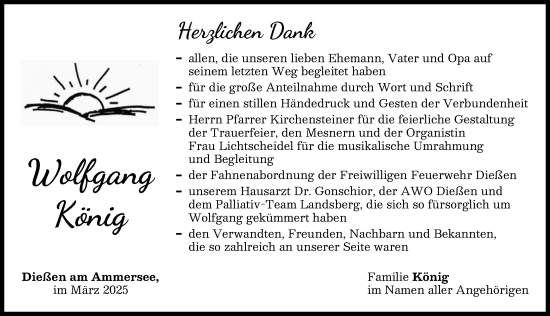 Traueranzeige von Wolfgang König von Ammersee Kurier
