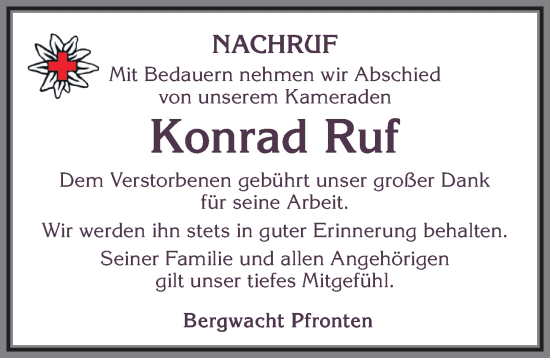 Traueranzeige von Konrad Ruf von Allgäuer Zeitung, Füssen