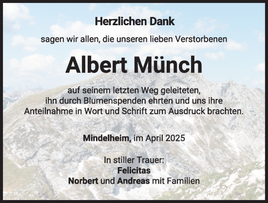 Traueranzeige von Albert Münch von Mindelheimer Zeitung