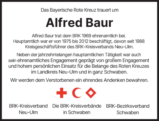 Traueranzeige von Alfred Baur von Neu-Ulmer Zeitung
