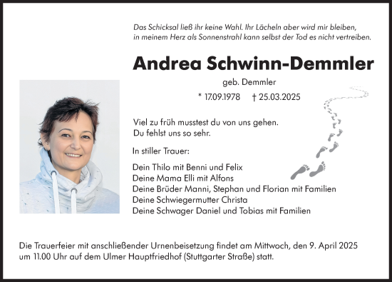 Traueranzeige von Andrea Schwinn-Demmler von Mindelheimer Zeitung